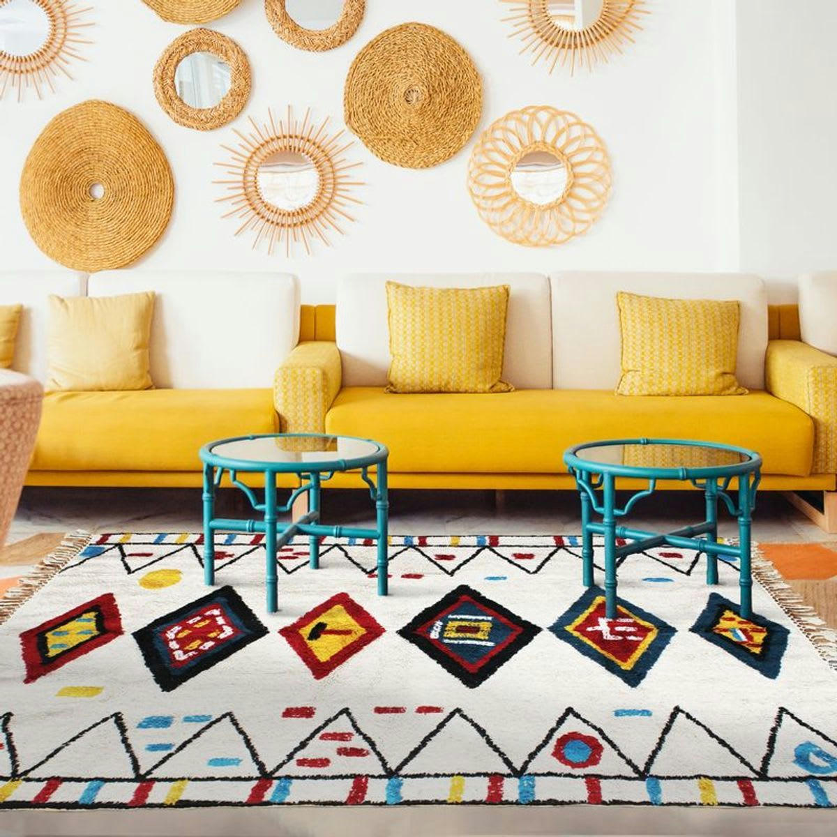 BERBERE - Tapis 100 % coton esprit berbère blanc 160x230