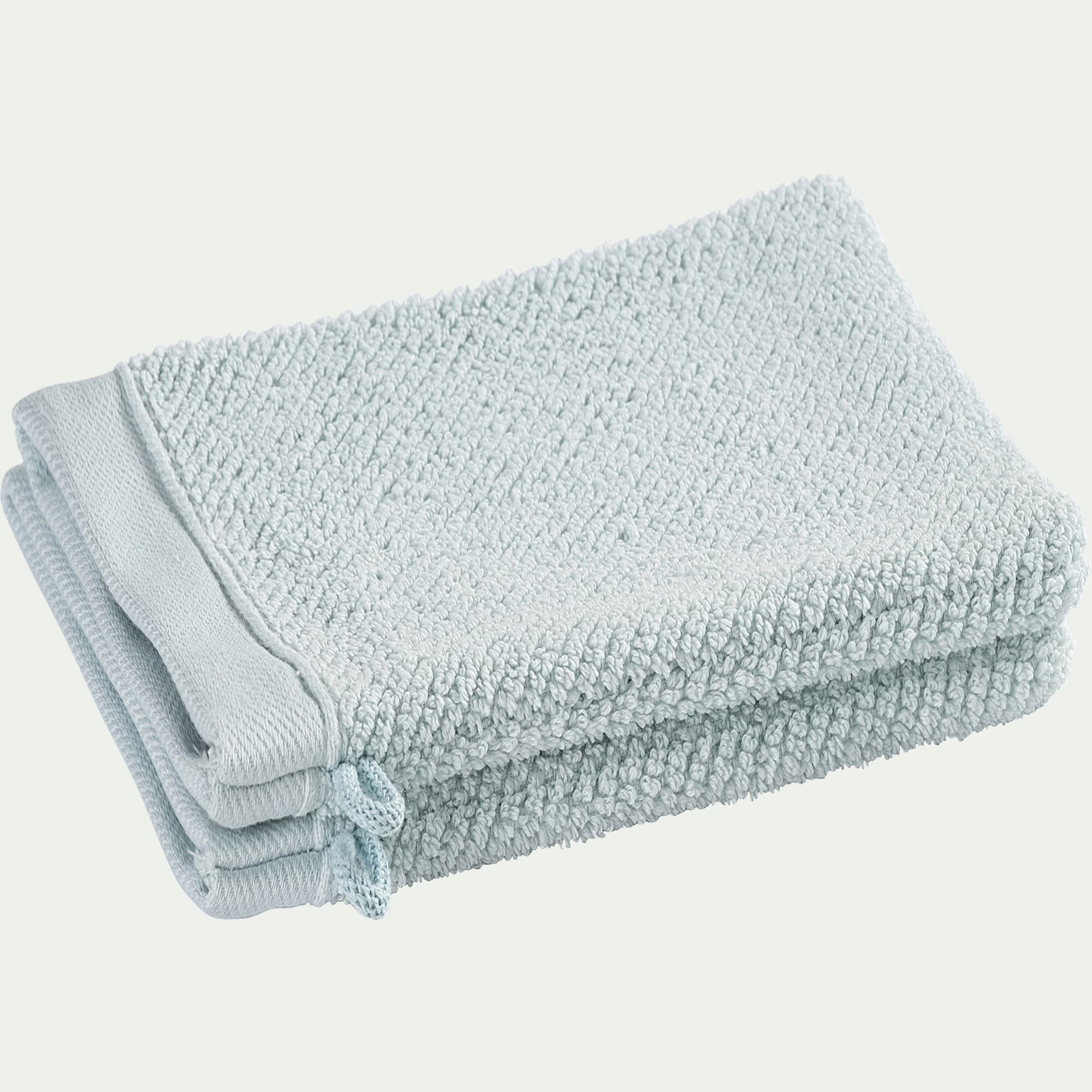 COLINE - Lot de 2 gants de toilette en coton bio - bleu 16x21cm