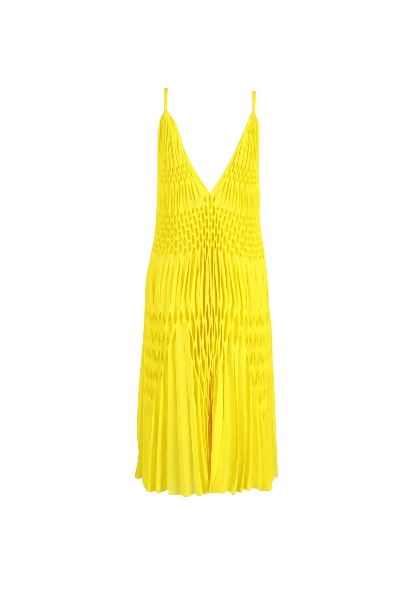 Haider Ackermann Preloved Smocked V-Neck Dress in Yellow Polyester