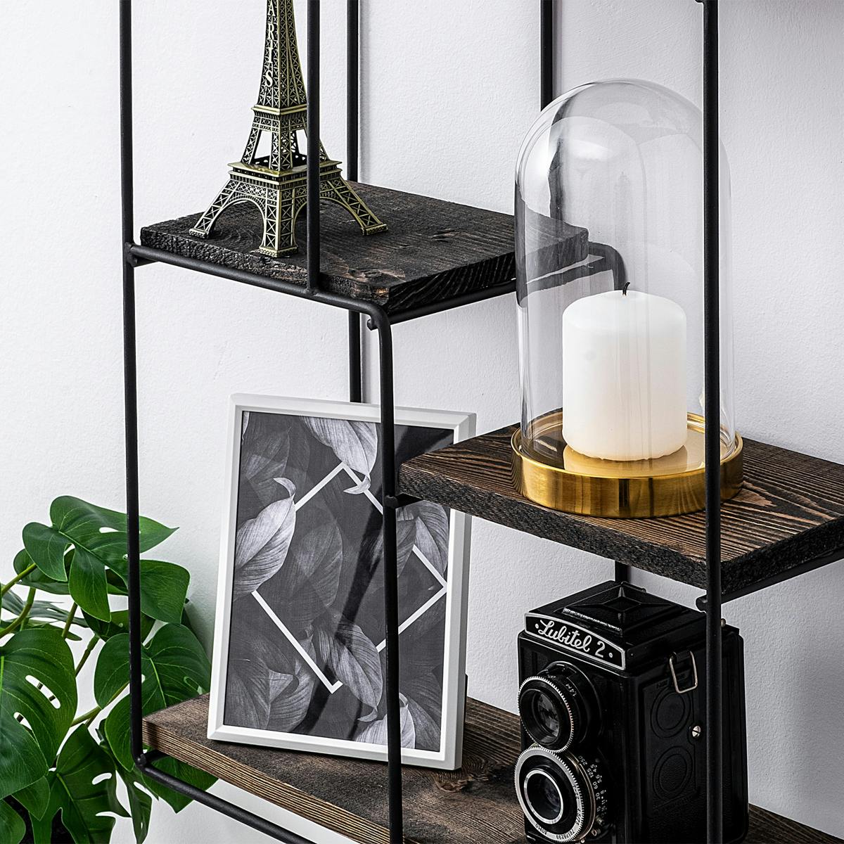 Étagère murale verticale 4 tablettes décor bois foncé JENA