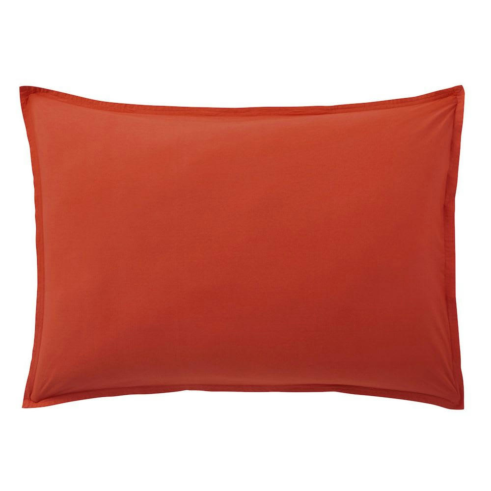 - Taie d'oreiller percale de coton lavé orange 50x70 cm