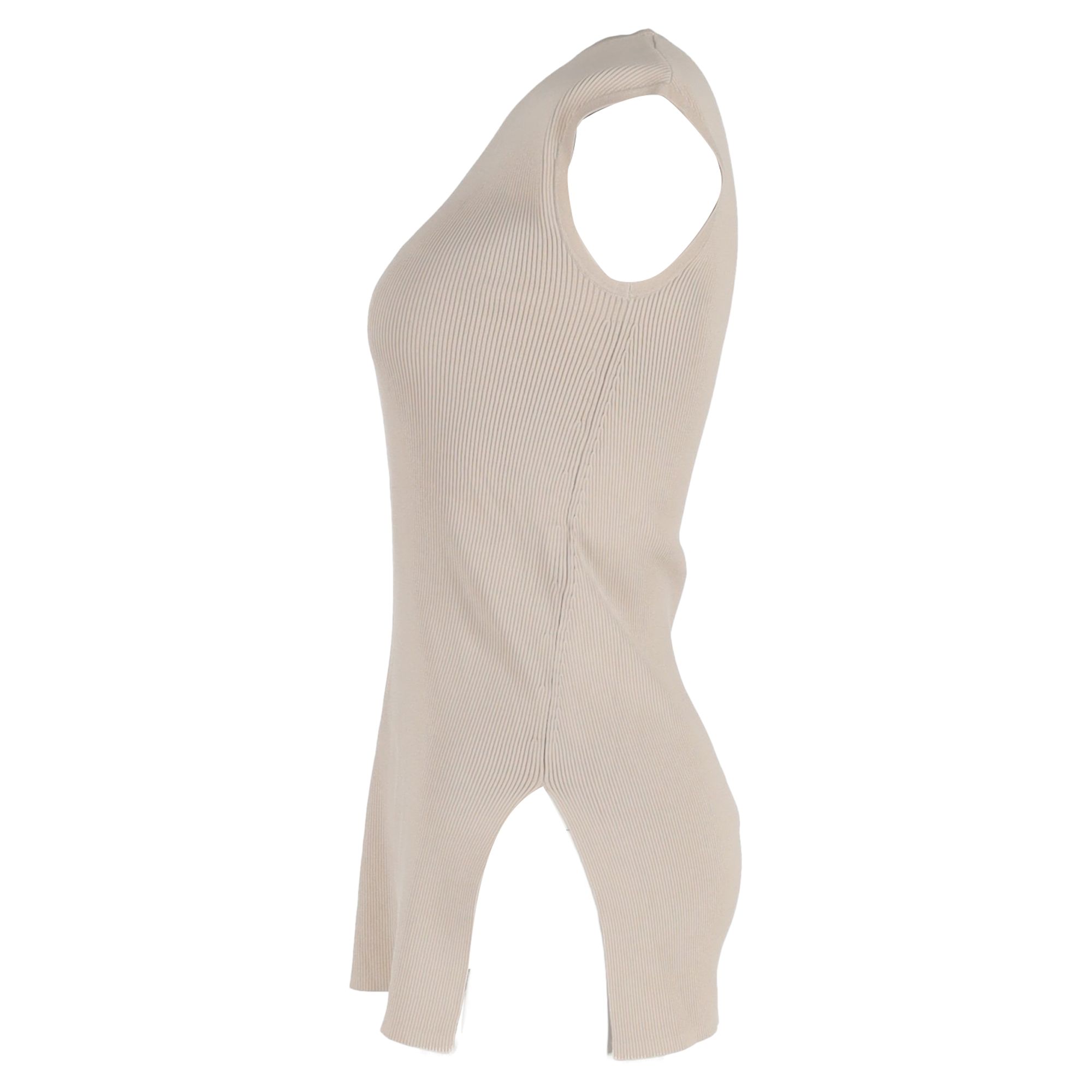 Max Mara Preloved Ribbed Tank Top in Beige Cotton