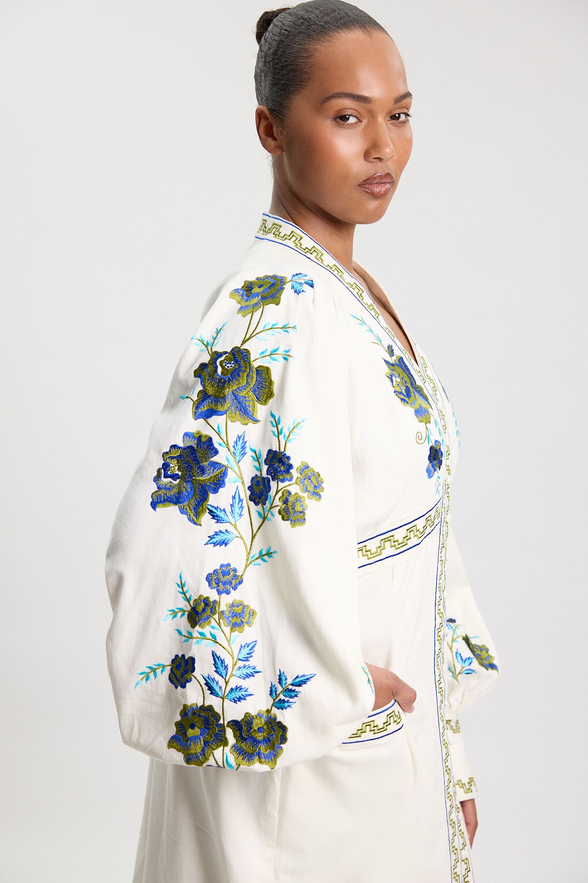 KarenMillen Plus Size Embroidered Cotton Twill Woven Maxi Dress