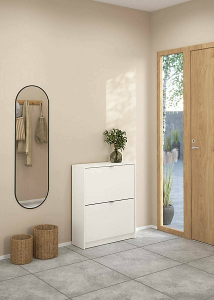 Meuble à chaussures Larry, Meuble à chaussures, Armoire d'entrée polyvalente, Rangement pour chaussures, 70x24 h85 cm, Blanc