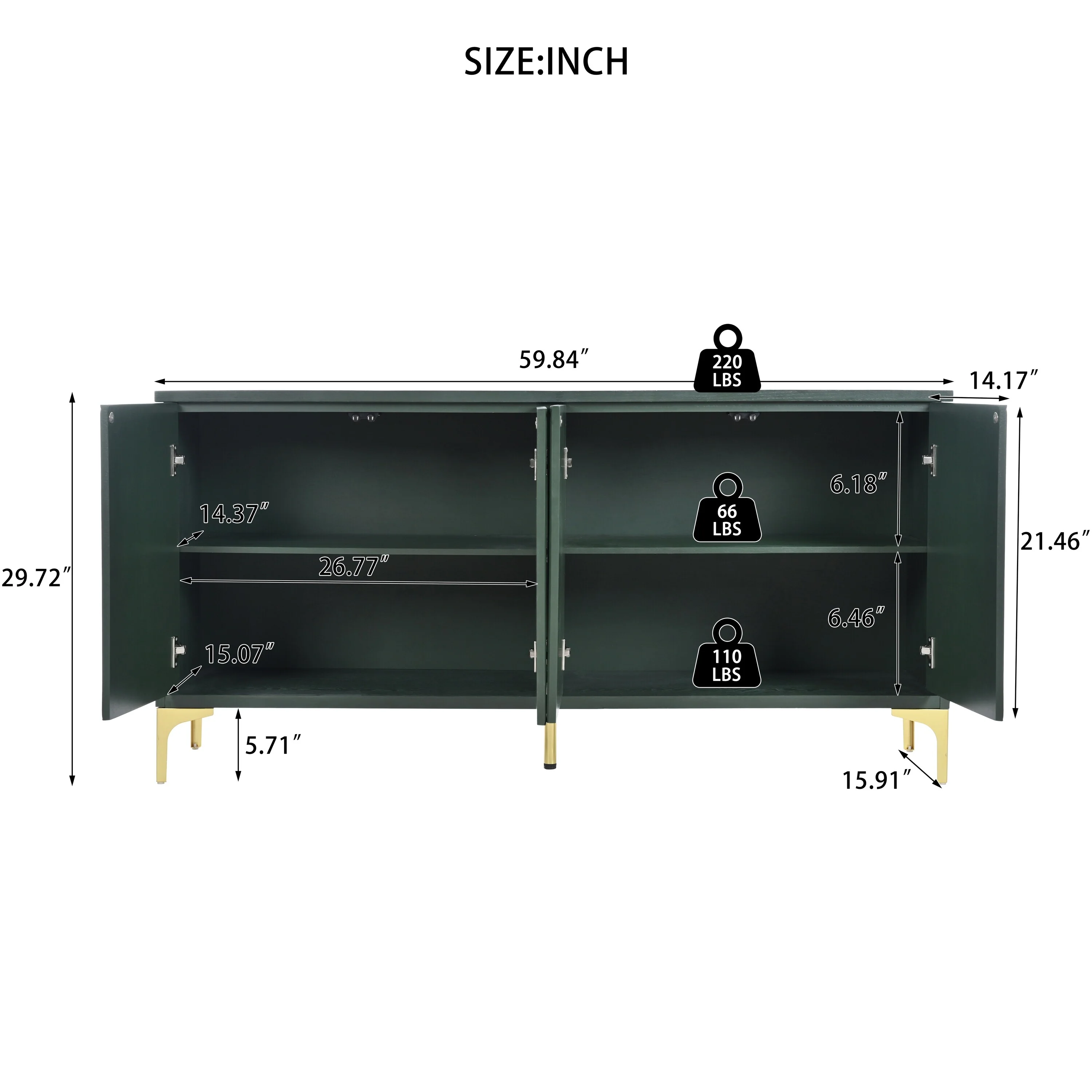 Modern light luxury style 60L Large Storage Space Sideboard with 4 Doors
