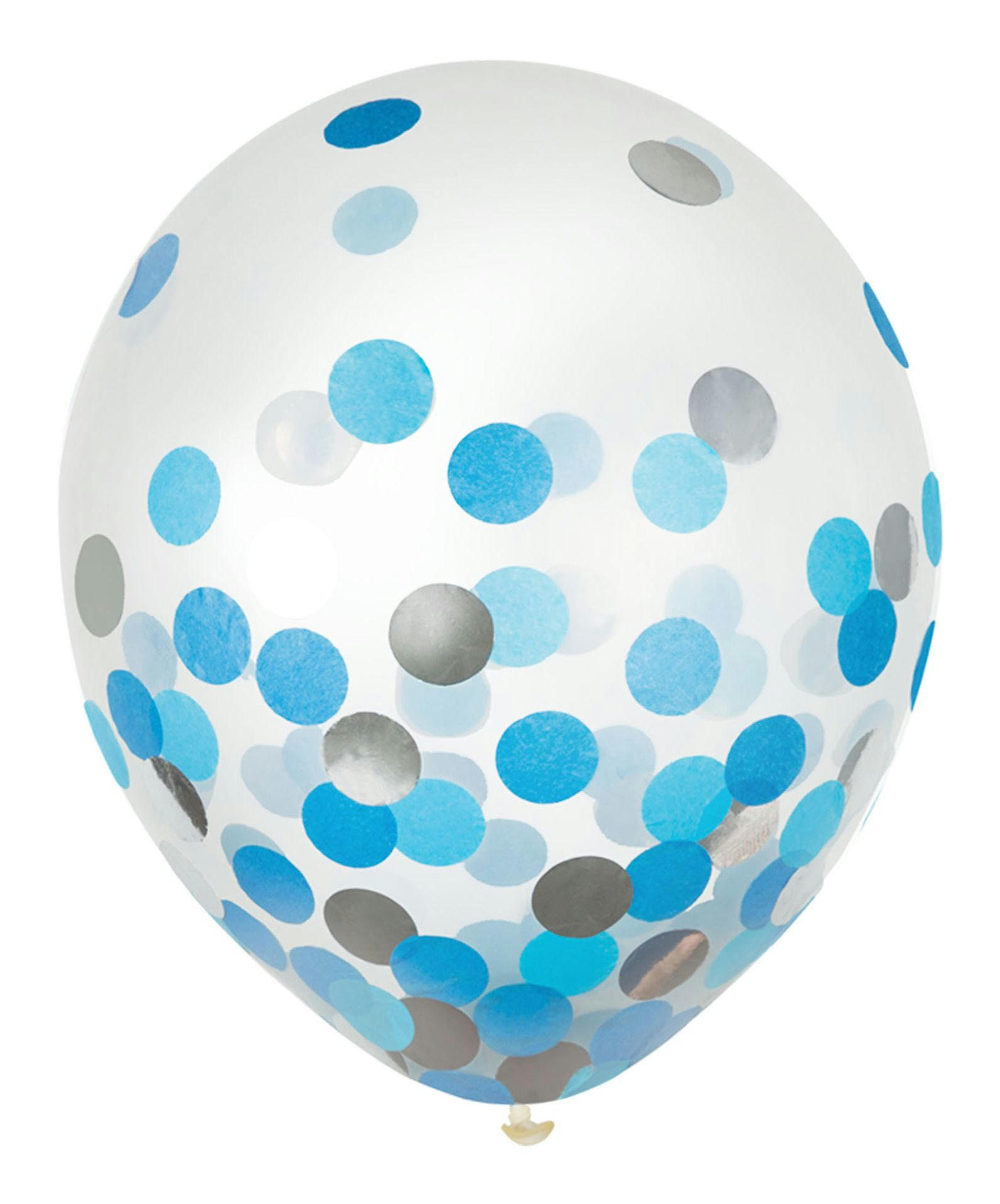 Round Transparent Confetti Latex Balloons, Silver/Blue, 12-in, 6-pk, for Baby Shower/Birthday Party