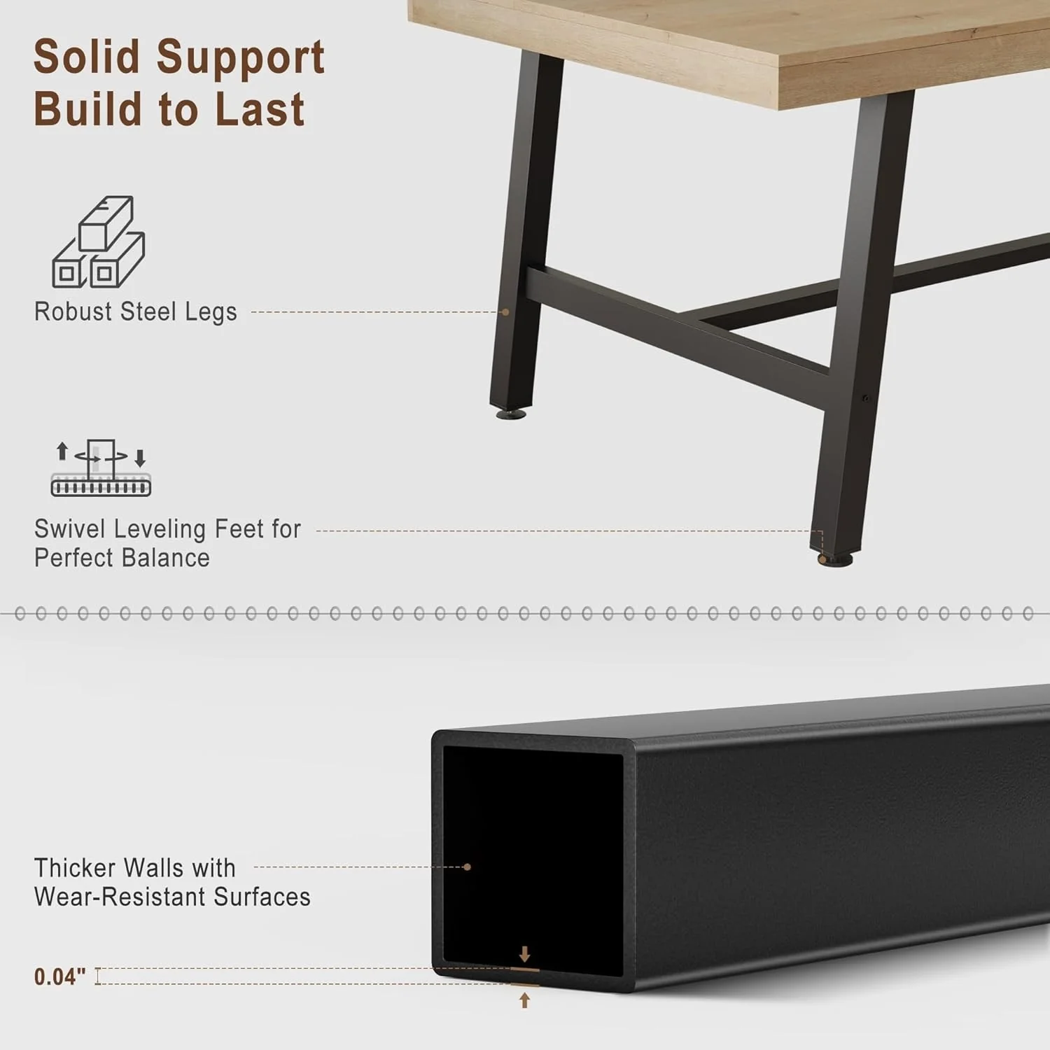 70.87 Long Dining Table for 6-8 People, Rustic Wood Kitchen Table with Metal Legs - Natural