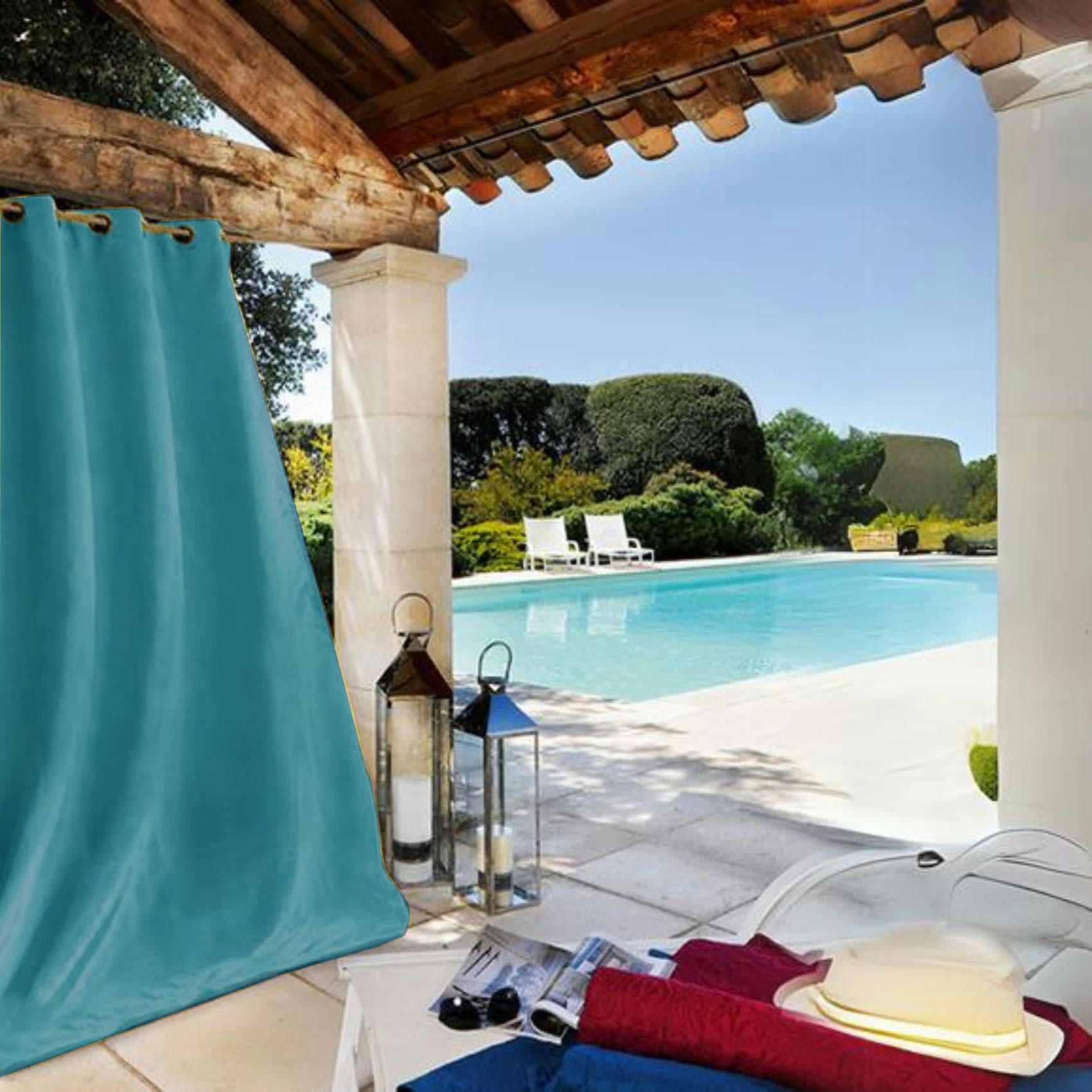 - Rideau extérieur tissu outdoor polyester bleu ciel 135x240 cm