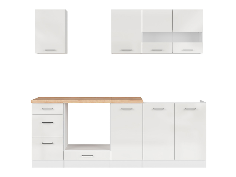 Komplet kuchenny Junona Line 220 cm kredowy połysk z blatem