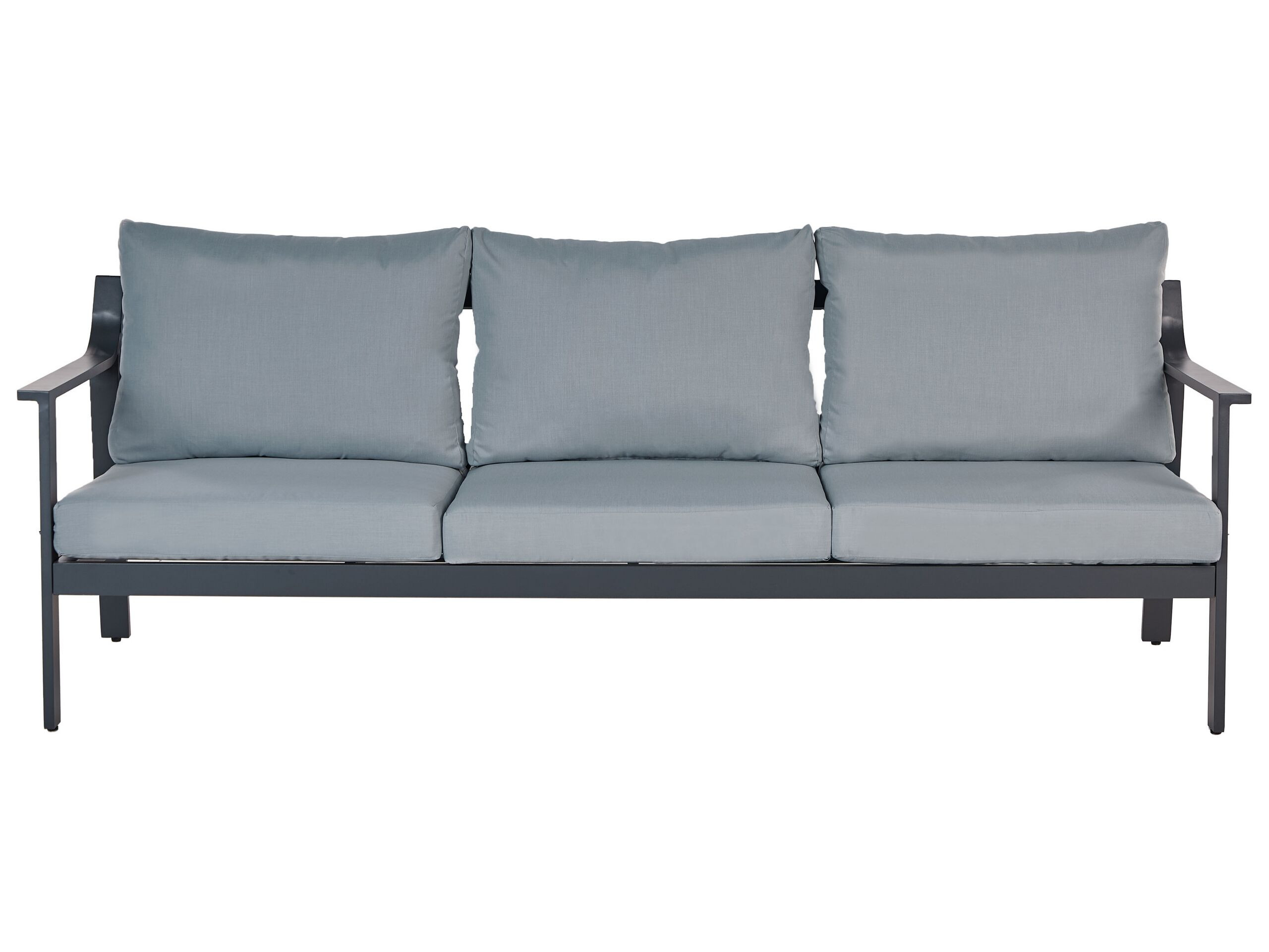 Sofa ogrodowa 3-osobowa metalowa z ciemnoszarymi poduchami