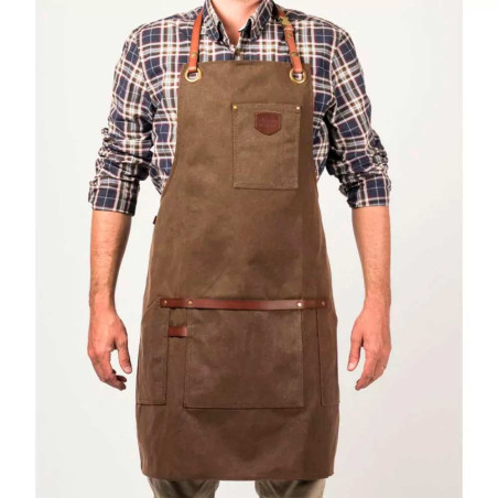 Tablier barbecue cuir et coton waxé n° 547 | Tobacco - Alaskan Maker