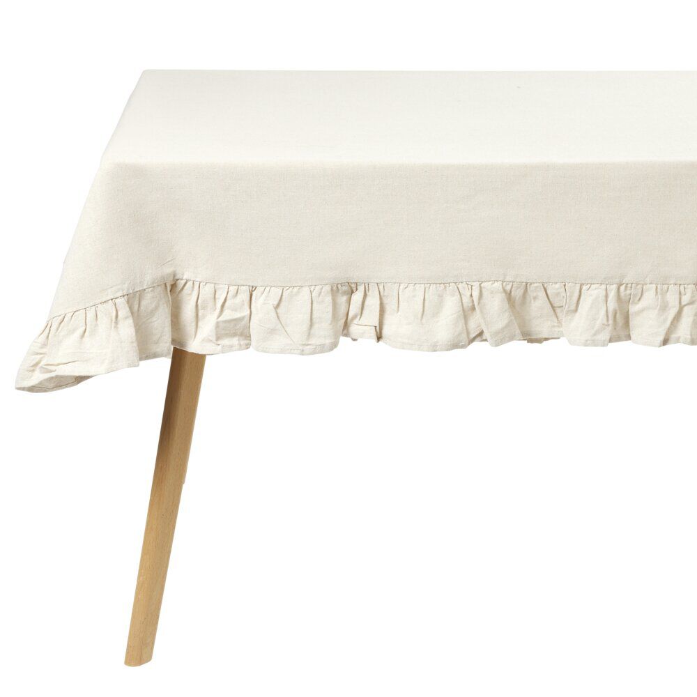 Nappe rectangulaire à volants coton gaufré beige 140x250cm