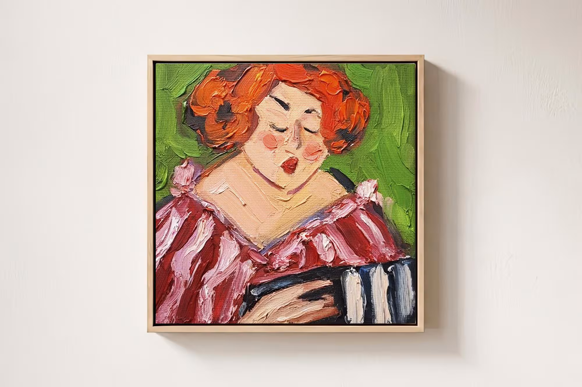 Accordion Player Canvas Oil Painting Original Red Haired Woman Musician Portrait Whimsical Colorful Figurative Wall Art Gift by ArtSenya