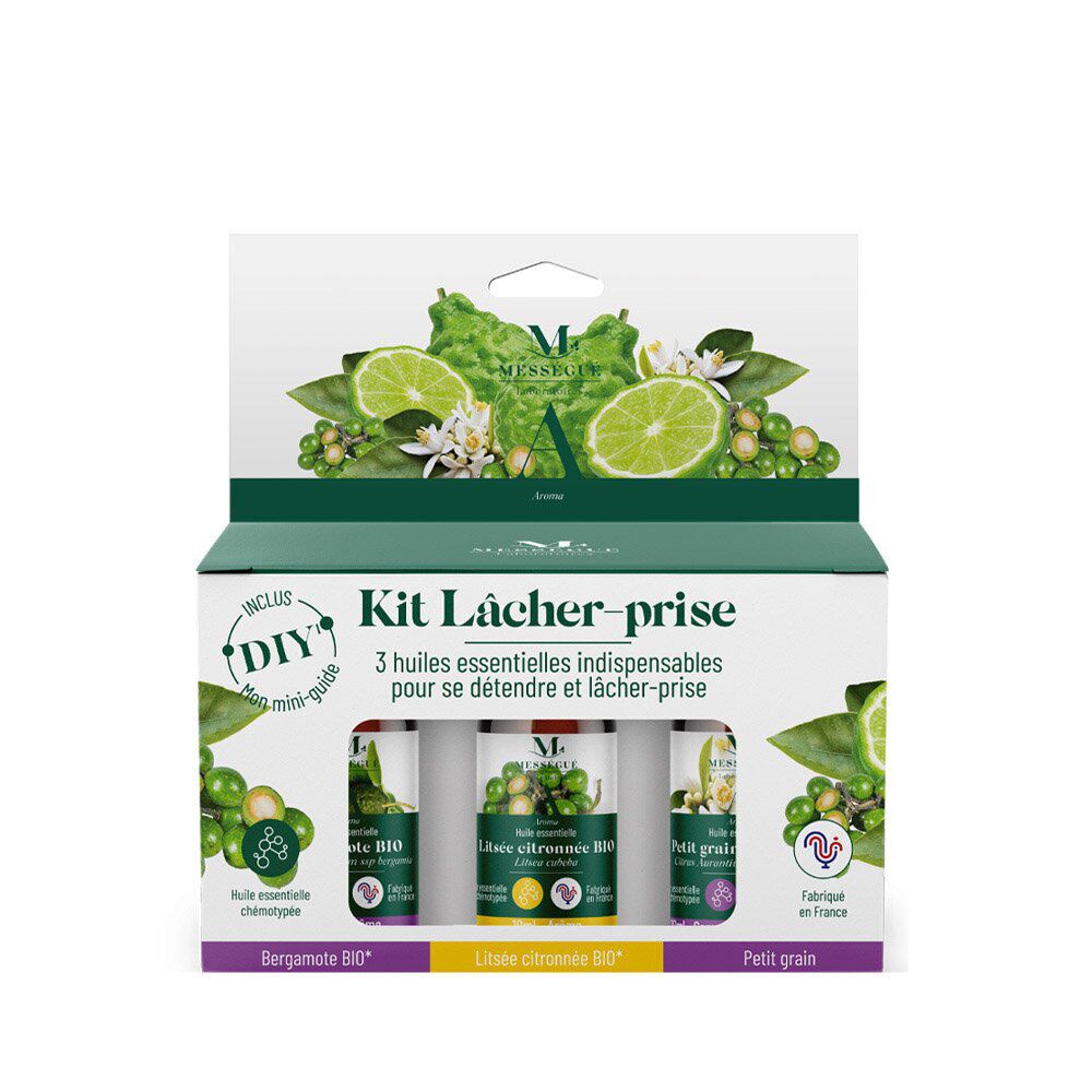 Huile essentielle bio x3 kit lâcher prise Mességué bergamote litsée petit grain 3x10ml