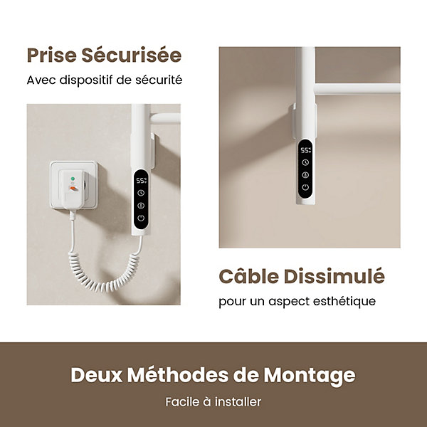 EMKE Chauffe-serviettes électrique 78x43cm, Thermostat Intelligent WiFi, Radiateur électrique pour Salle de Bain, Blanc