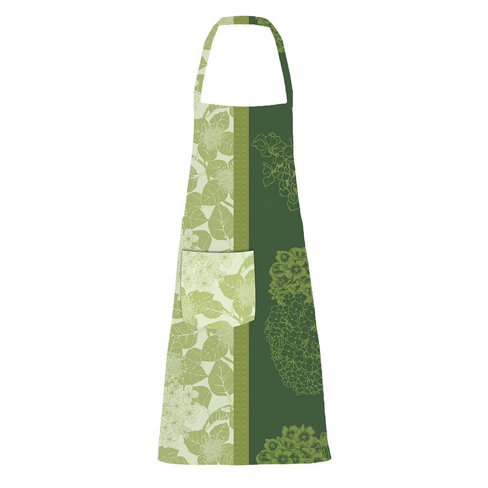 MILLE HORTENSIAS VERT - Tablier enduit imperméable pur coton vert 75x85