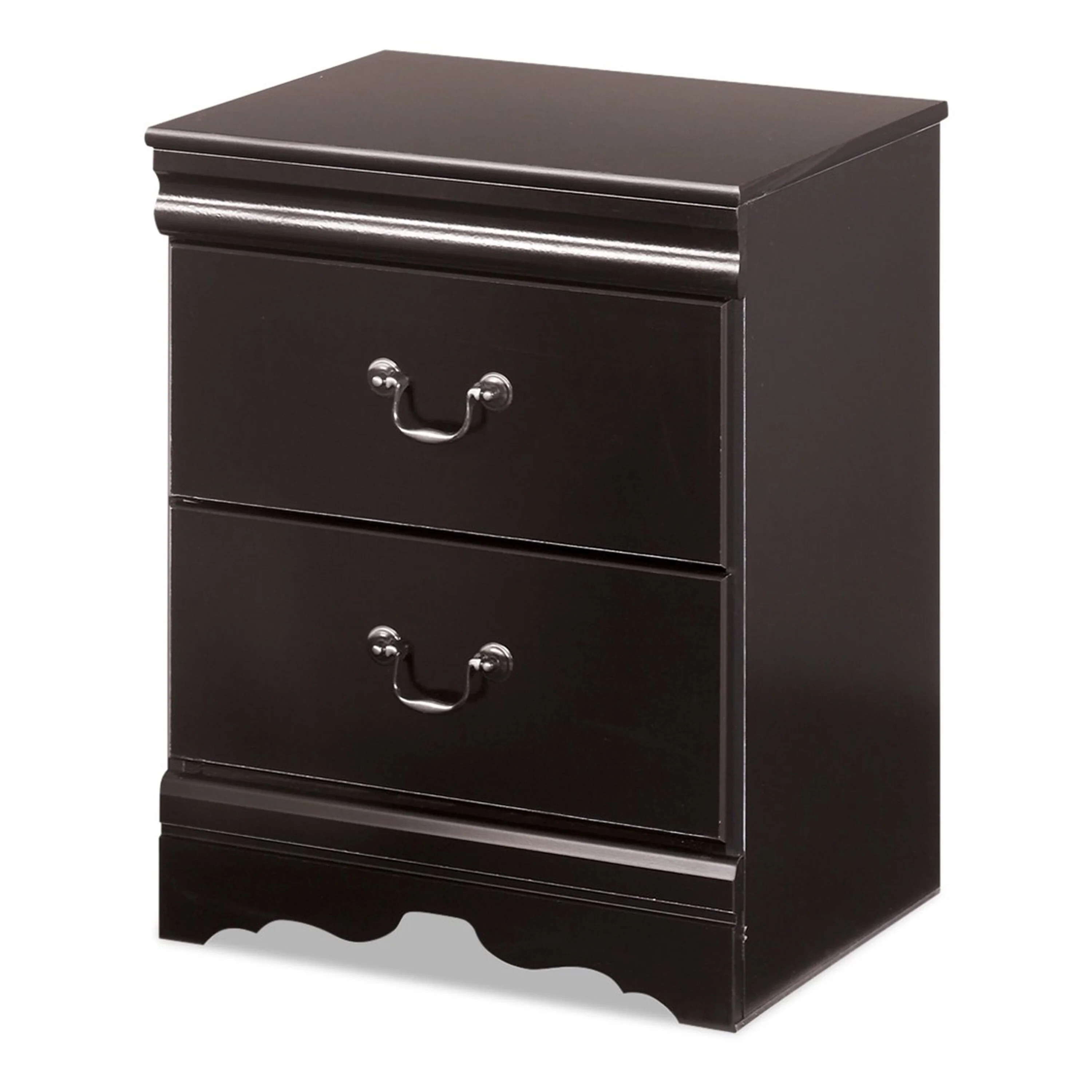 Yara Nightstand, Classic Black, 25 Inch, 2 Drawers, Pewter Handles