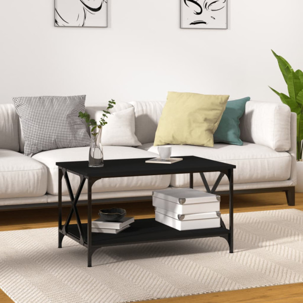Stolik Kawowy Ława Stół Czarny 80x50x45 Półka Do Salonu Do Pokoju