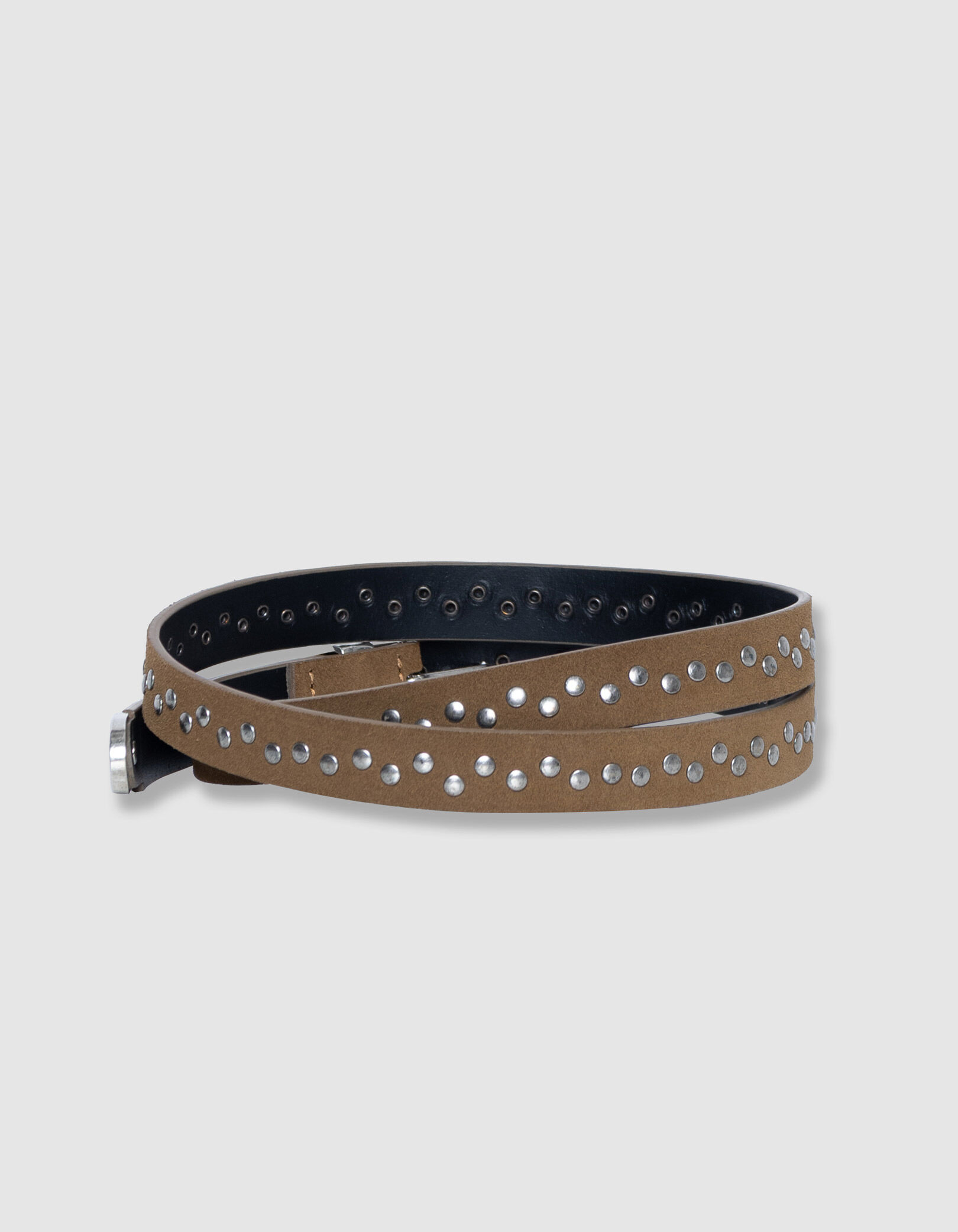 Ceinture camel cuir velours clouté boucle western Femme