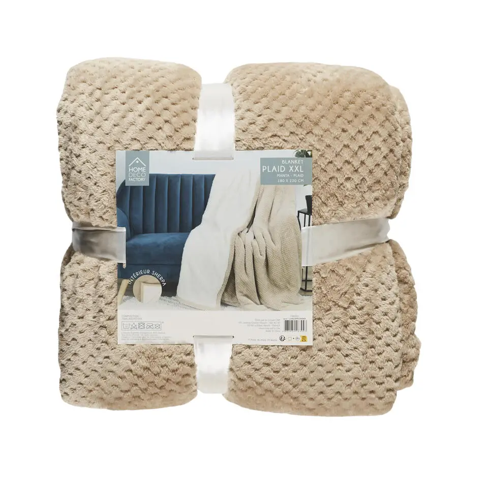 Home Deco factory Fleece deken - beige - 180 x 220 cm cm