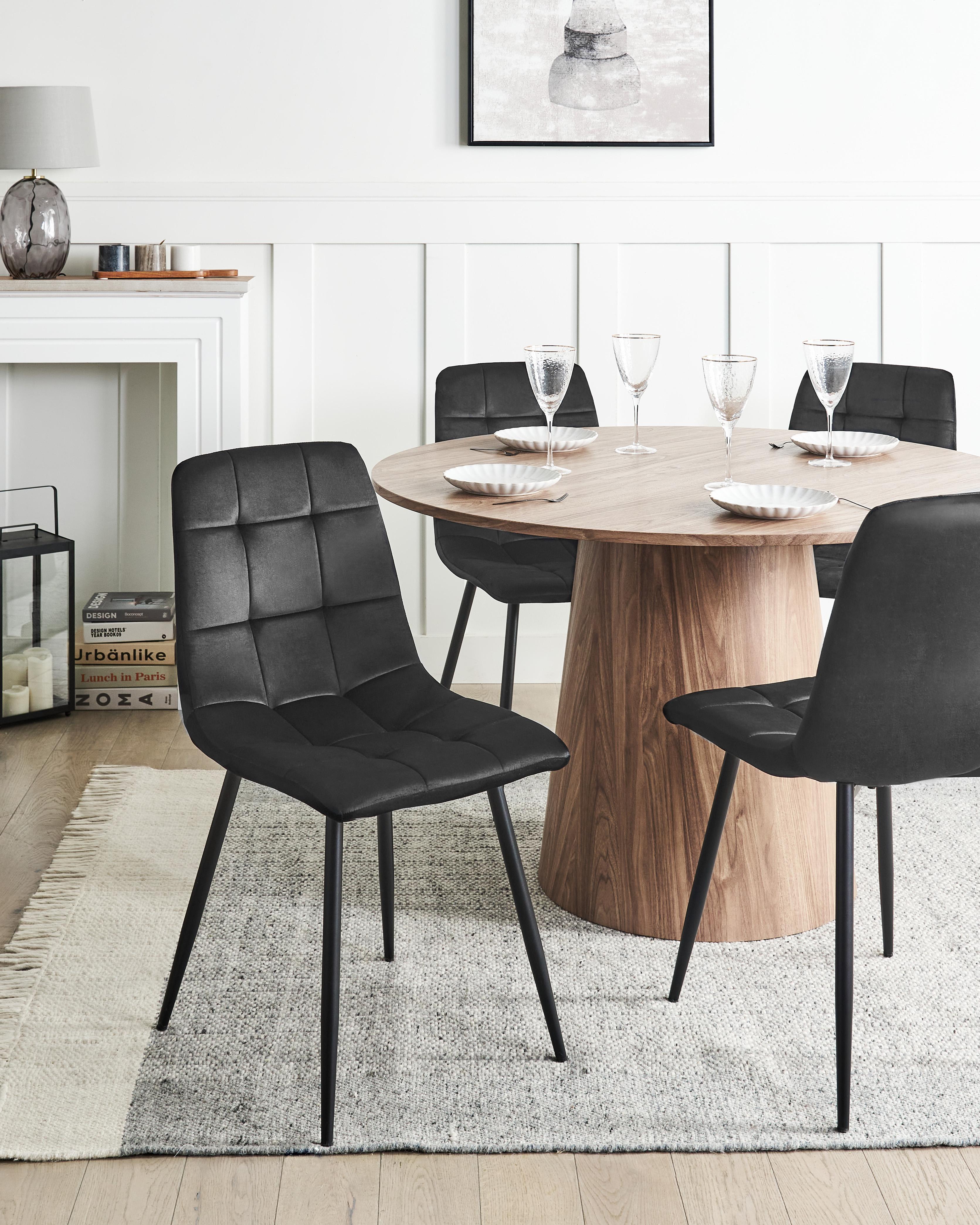 Set of 4 Dining Chairs POWELL Velvet Black