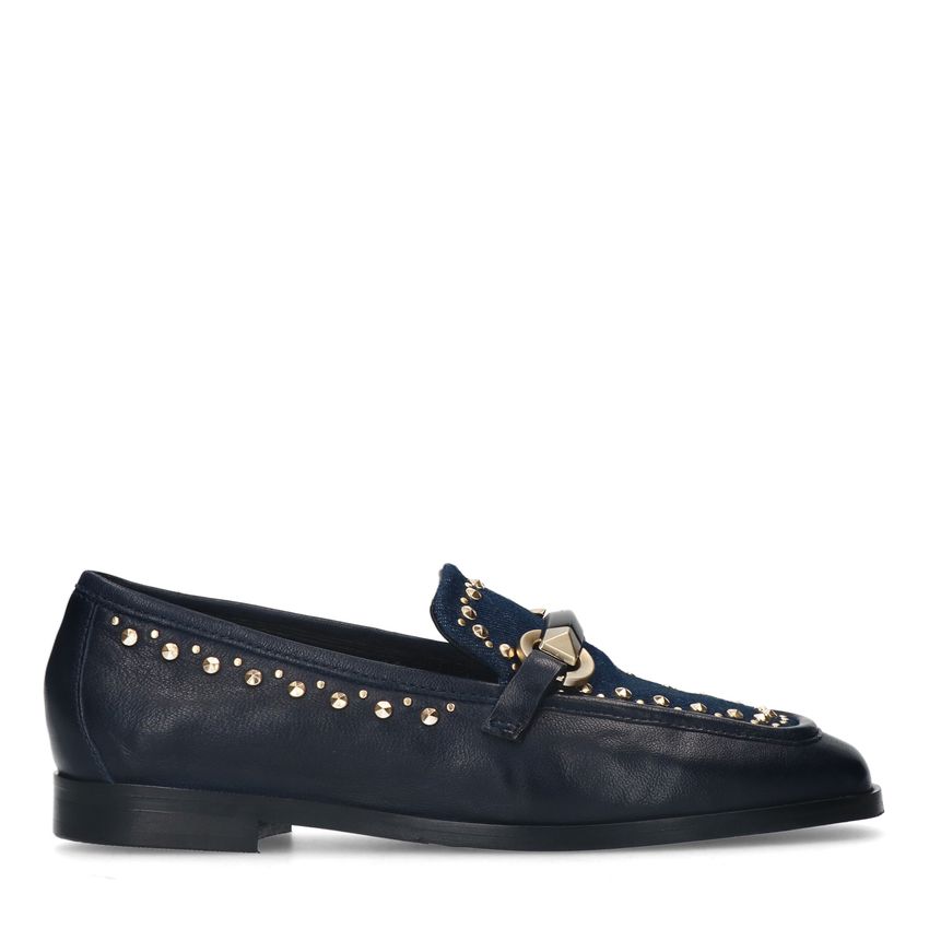 Manfield Blauwe leren loafers met details