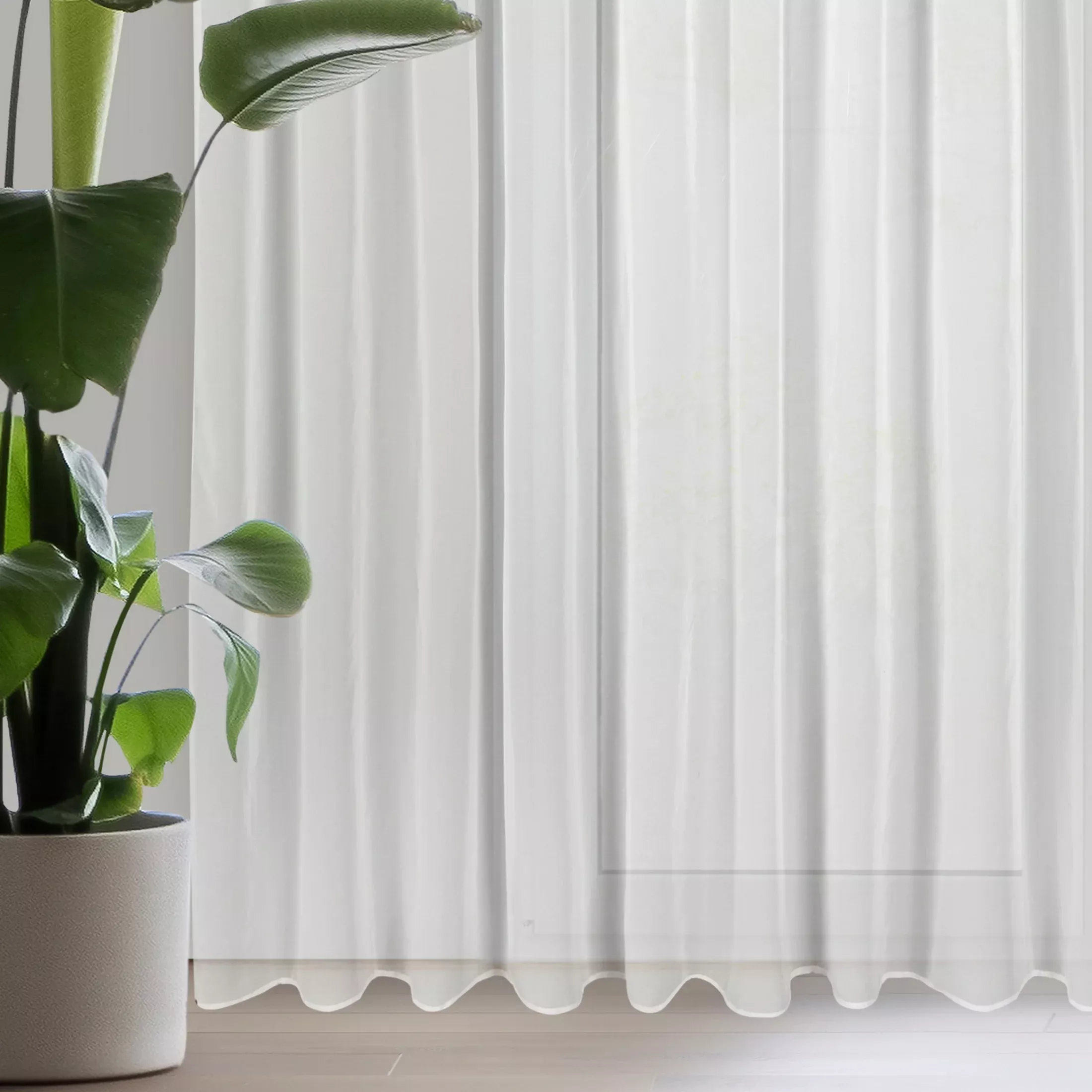 Dekoracja okienna biało, zielona zdobiona subtelnymi listeczkami 350x250 cm taśma BETSY