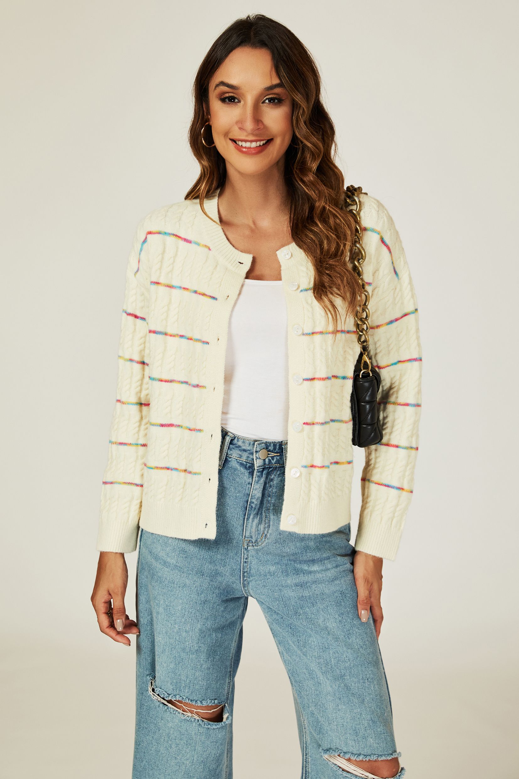 FS Collection Rainbow Stripe Knitted Cardigan