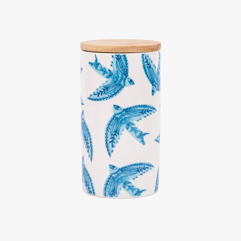 Pote com tampa de Bambu BLUE BIRD