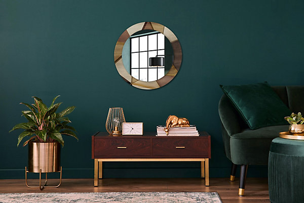 Miroir Circulaire avec Cadre Imprimé Décoratif Tulup 60 cm - 46 cm Bois Géométrique 3d