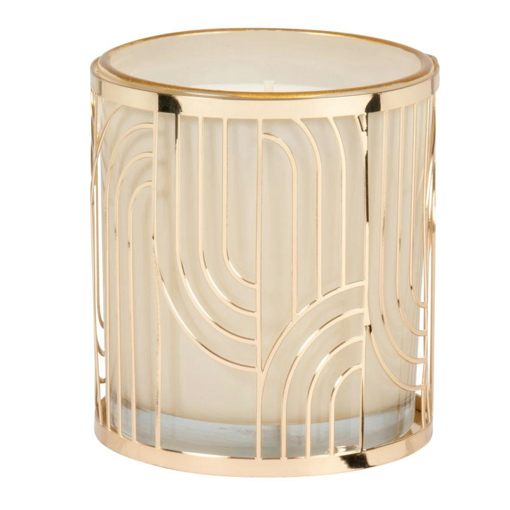 - Bougie en verre teinté beige et métal doré 200g