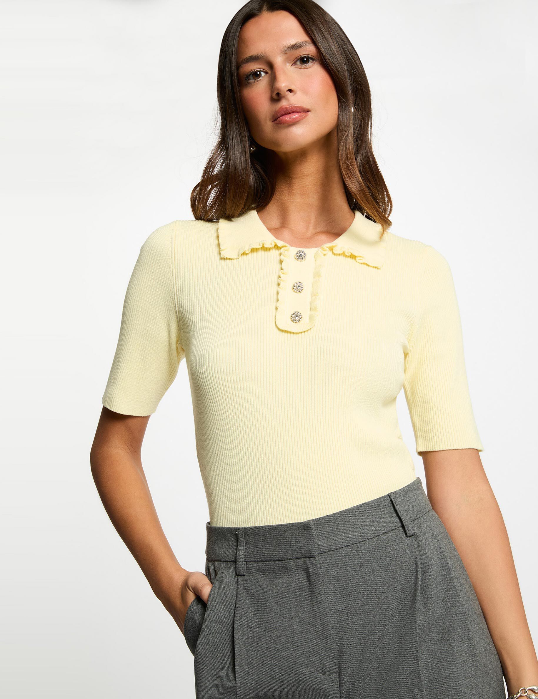 Sweater With A Folded Collar Pastel Yellow Women