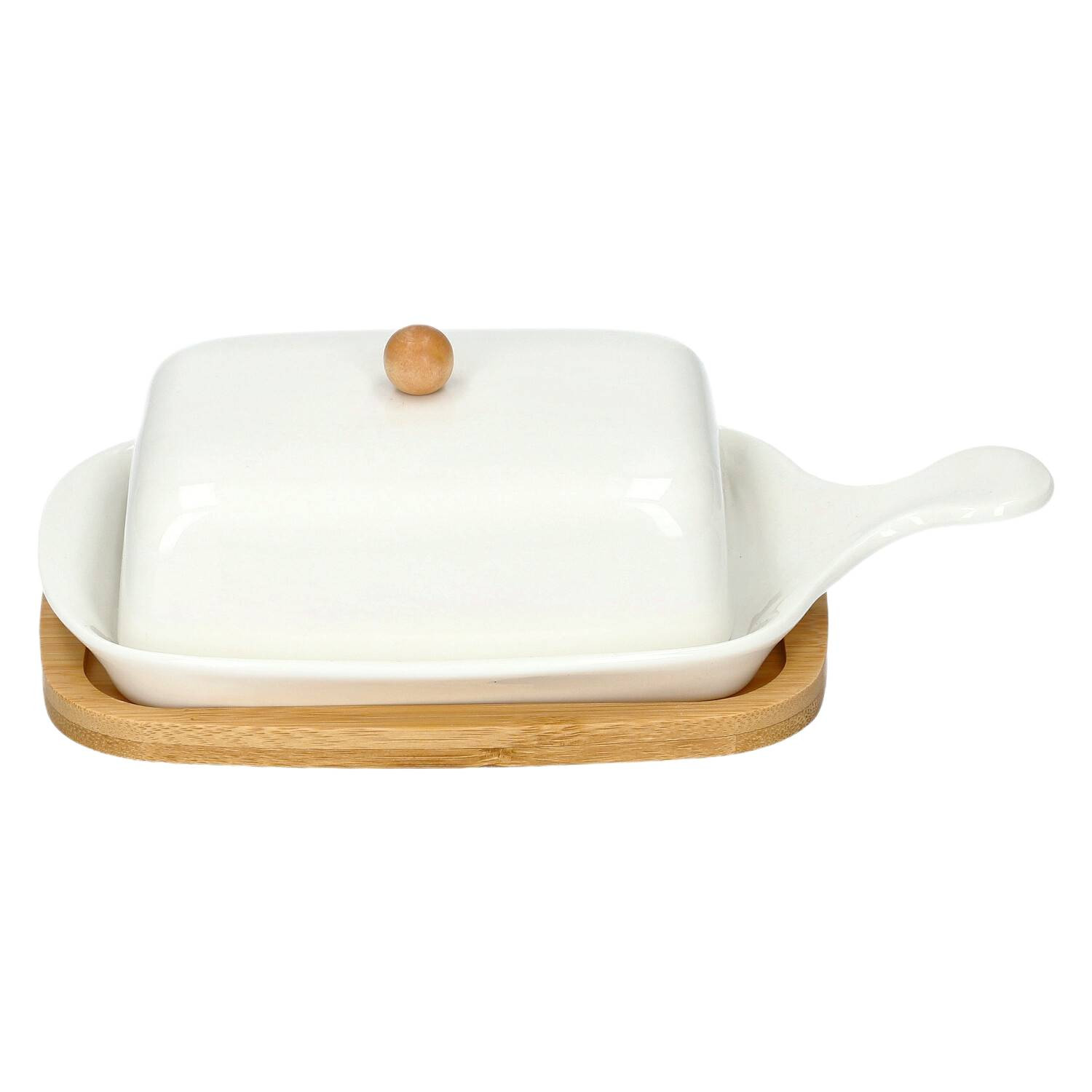 Maselniczka FINCAN porcelanowa z bambusową podstawką 22 cm HOMLA