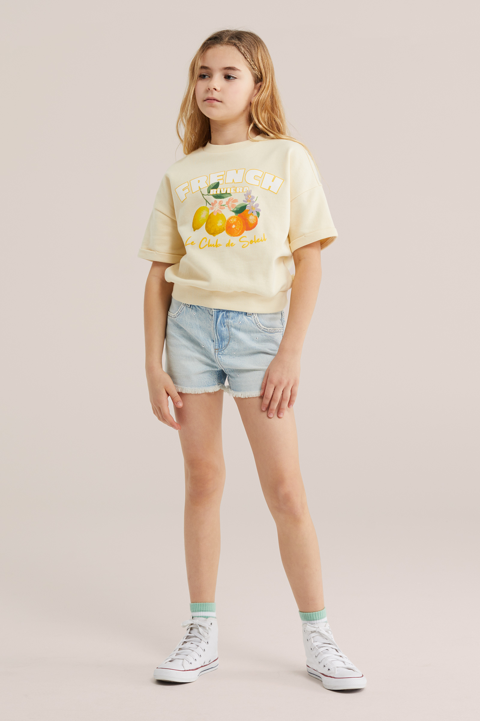 Meisjes slim fit denim short met studs