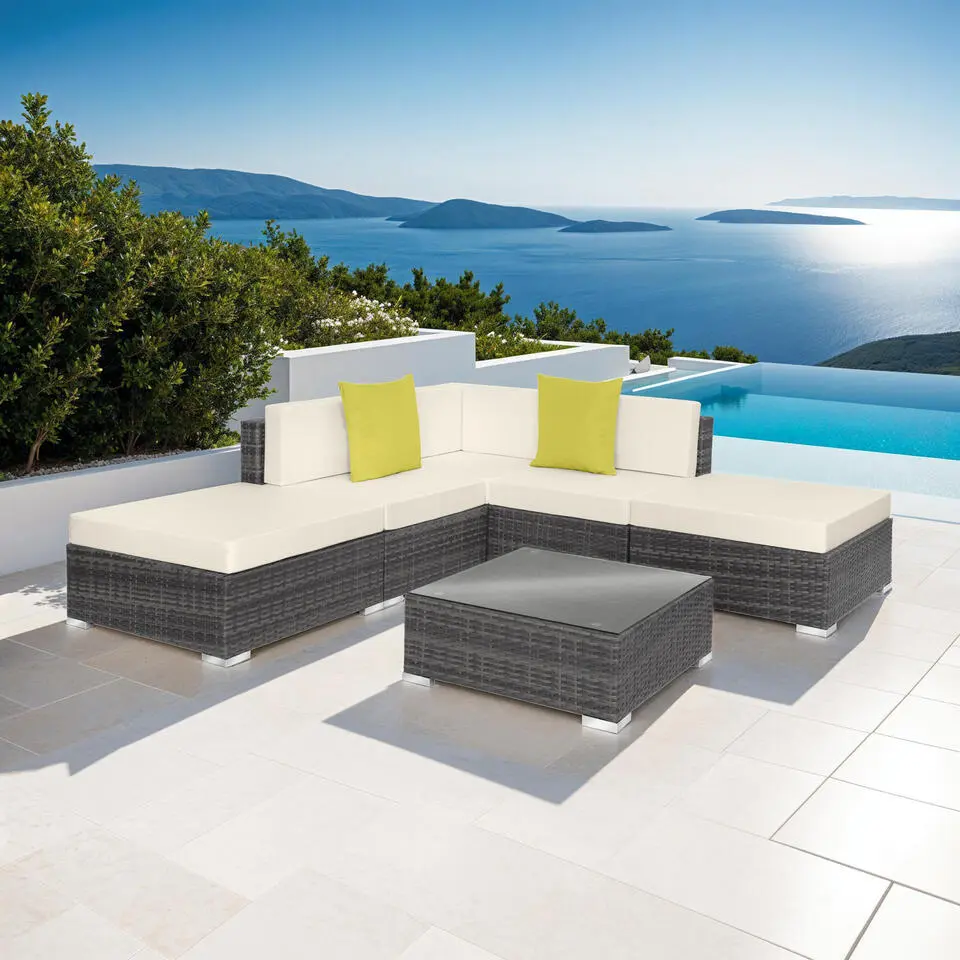 tectake - Loungeset Parijs - wicker - grijs