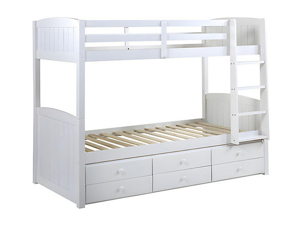 Lits superposés séparables ANCHISE II - 2 x 90 x 190 cm - Avec rangements - Pin blanc