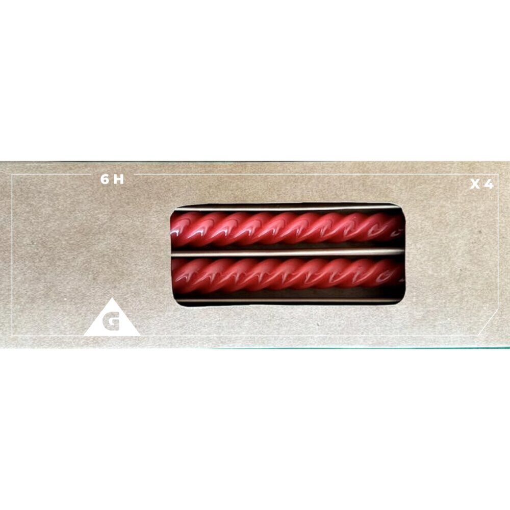 Bougie chandelle torsadée rouge x4 H25cm