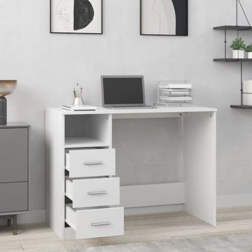 NNEVL Desk with Drawers White 102x50x76 cm Engineered Wood