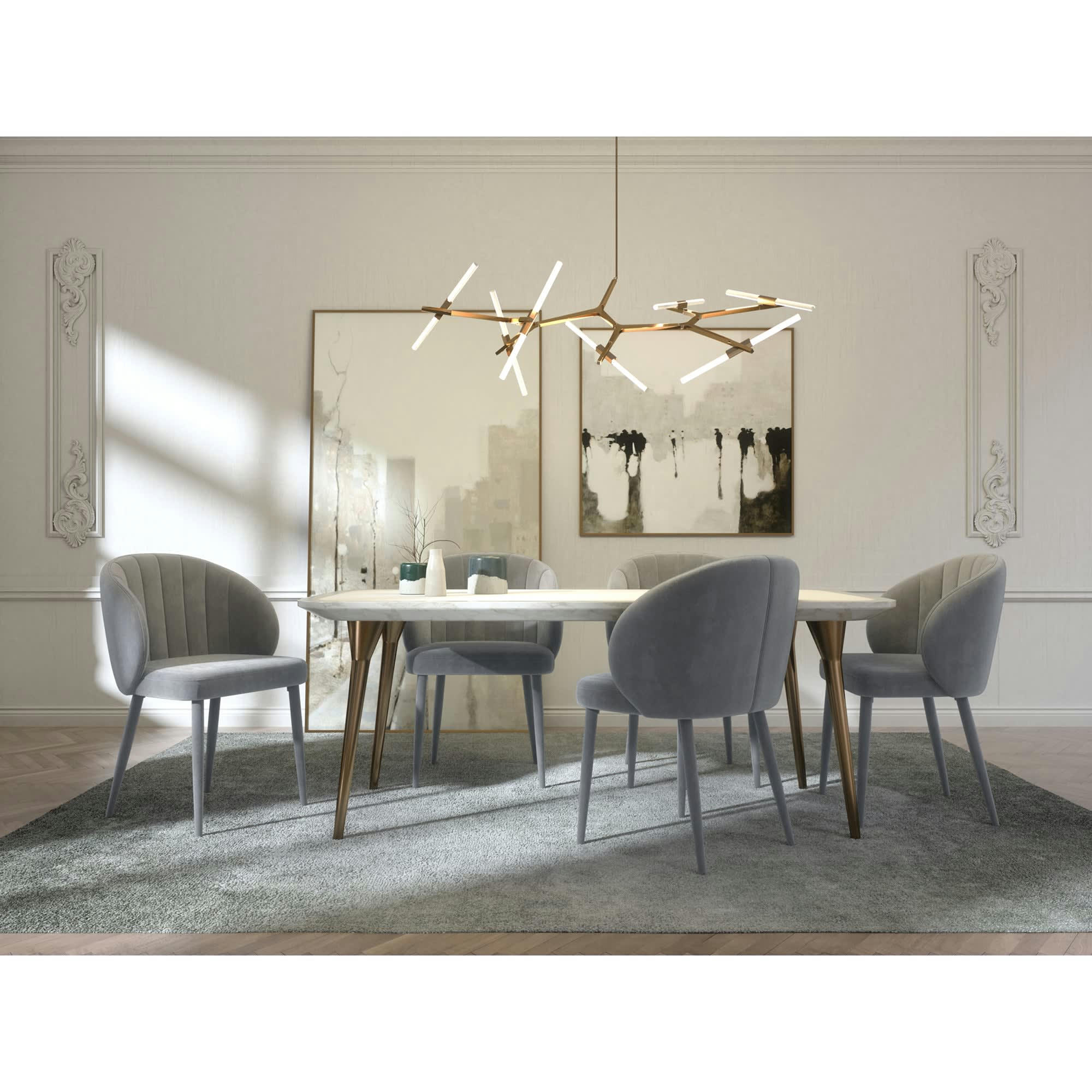 LOVE - Lot de 2 chaises velours gris clair pieds velours assortis