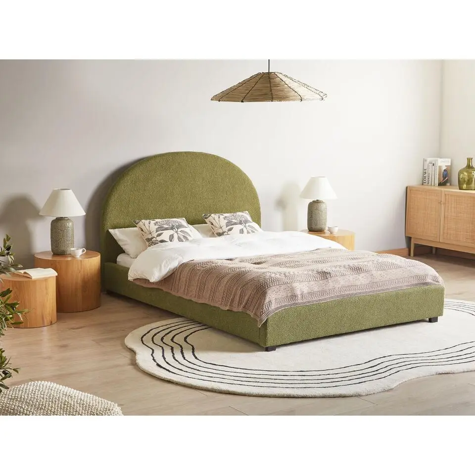 VAUCLUSE - Tweepersoonsbed - Olijfgroen - 140 x 200 cm - Boucl&eacute;
