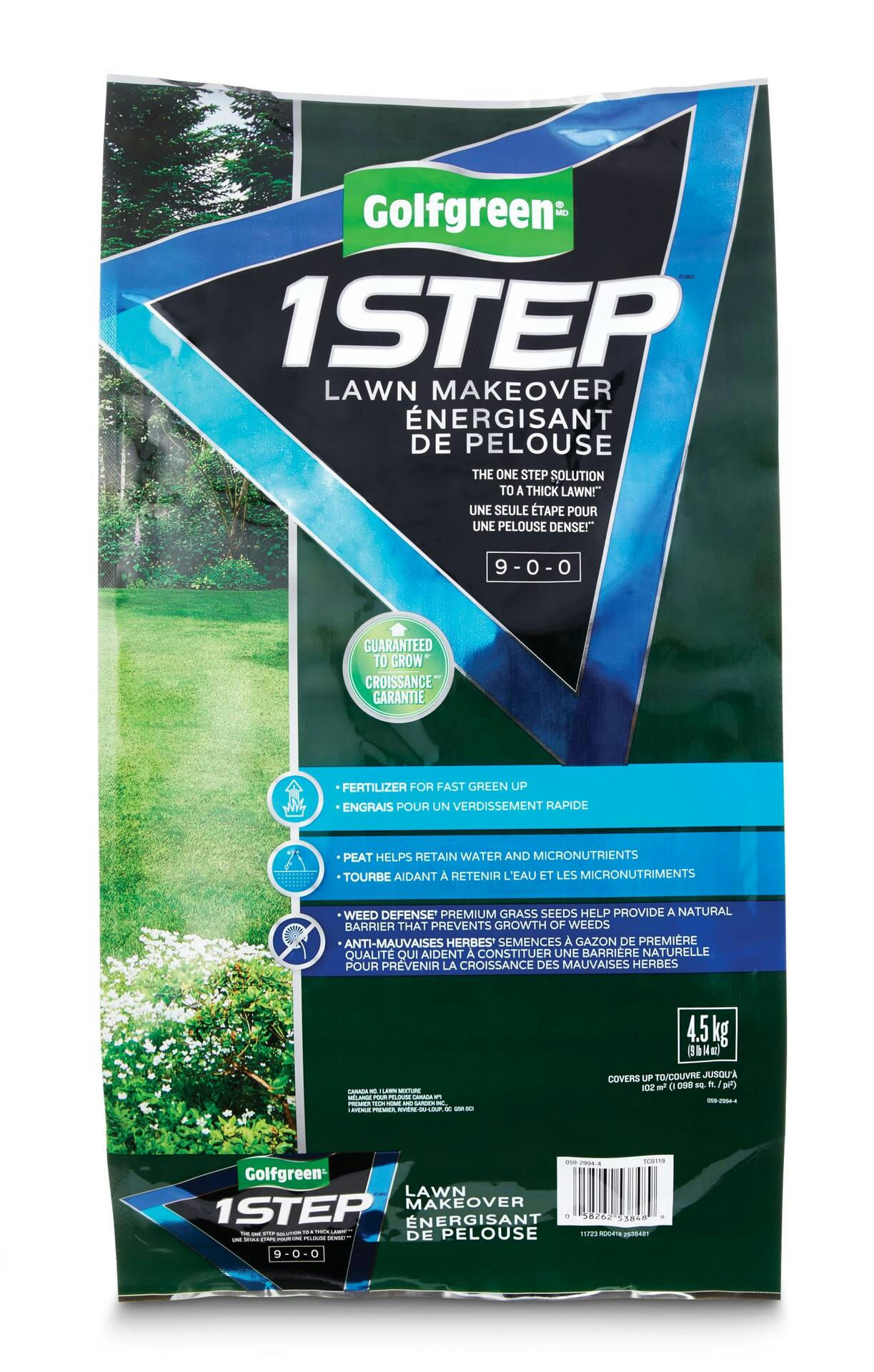 Golfgreen 1-Step Lawn Makeover Grass Seed & Fertilizer Mix, 9-0-0, 4.5-kg
