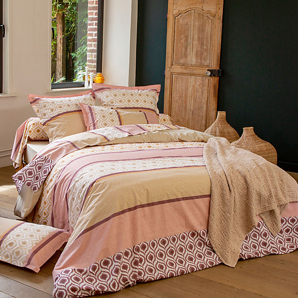 Housse de couette 240x220 cm coton INOUK rose/beige