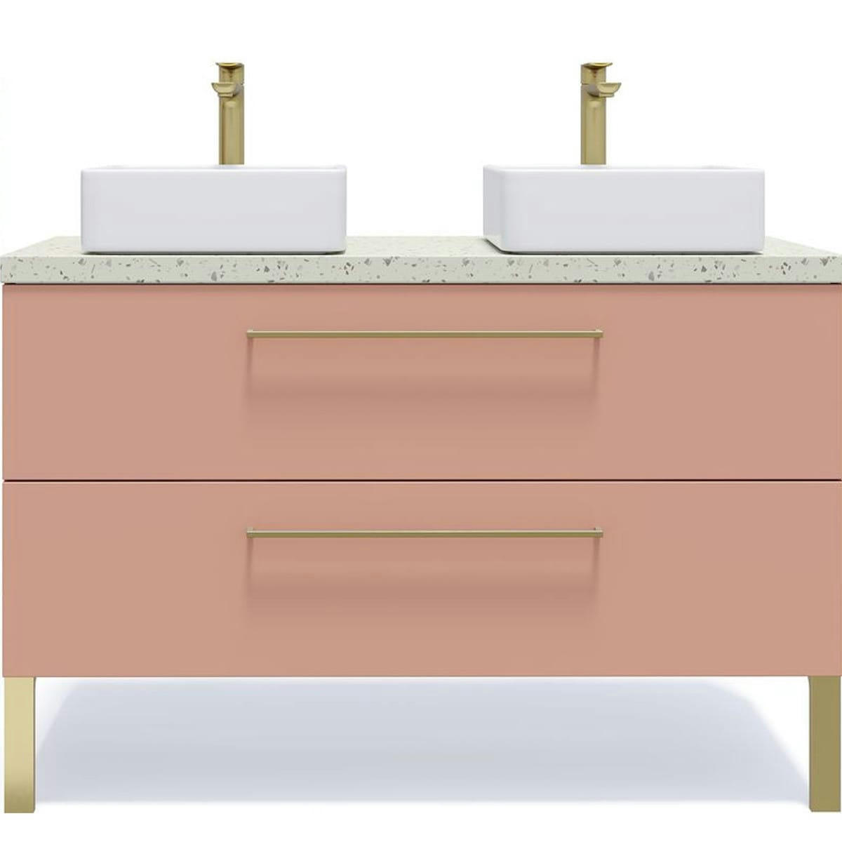 GLASGOW - Meuble salle de bain 2 vasques posées 120cm 2 tiroirs Abricot