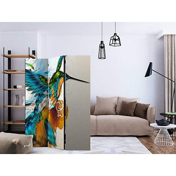 Paravent Déco 3 Volets avec Illustration d'Oiseau Coloré 135 x 172 cm Multicolore