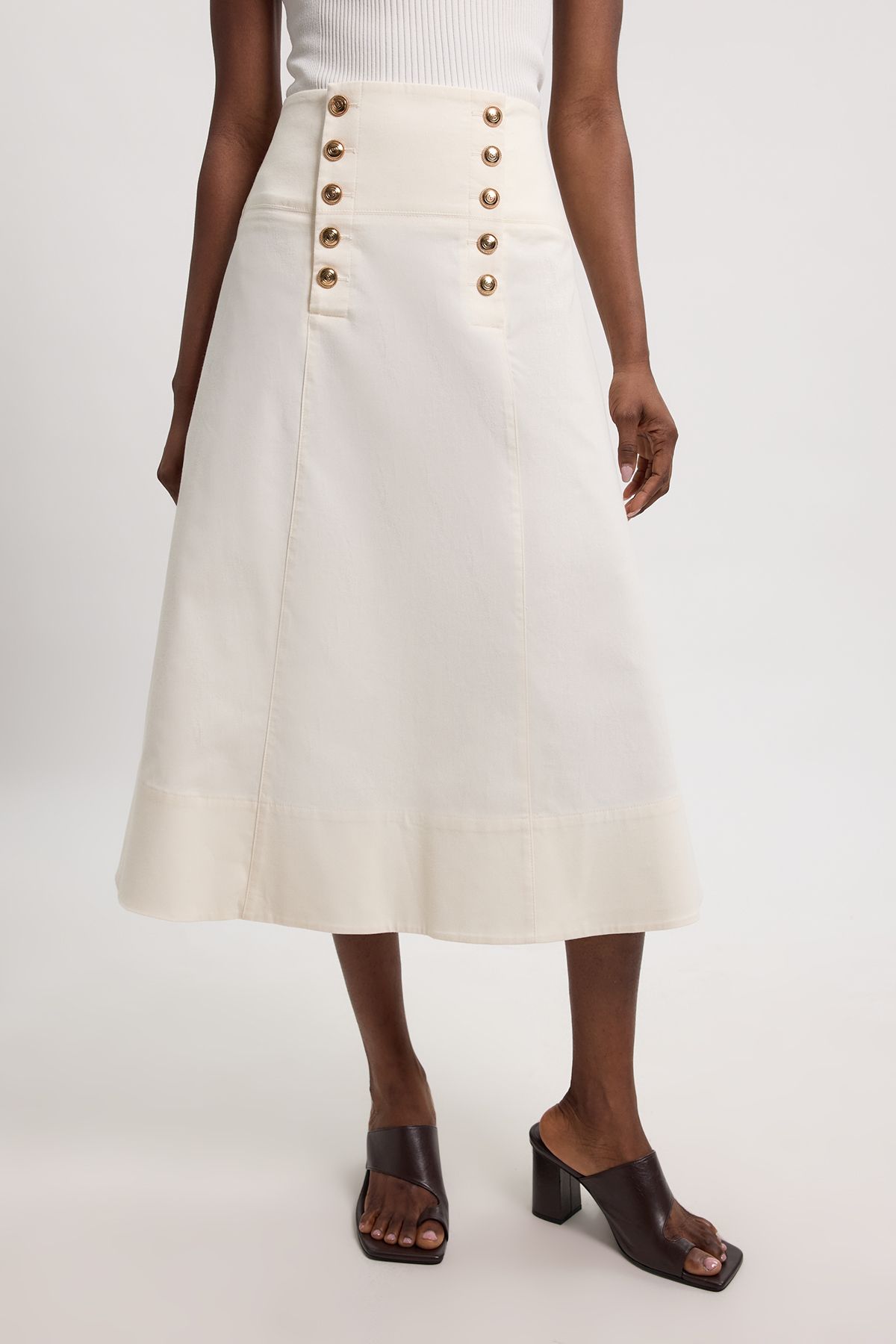 KarenMillen Cotton Tailored Button Detail Midi Skirt