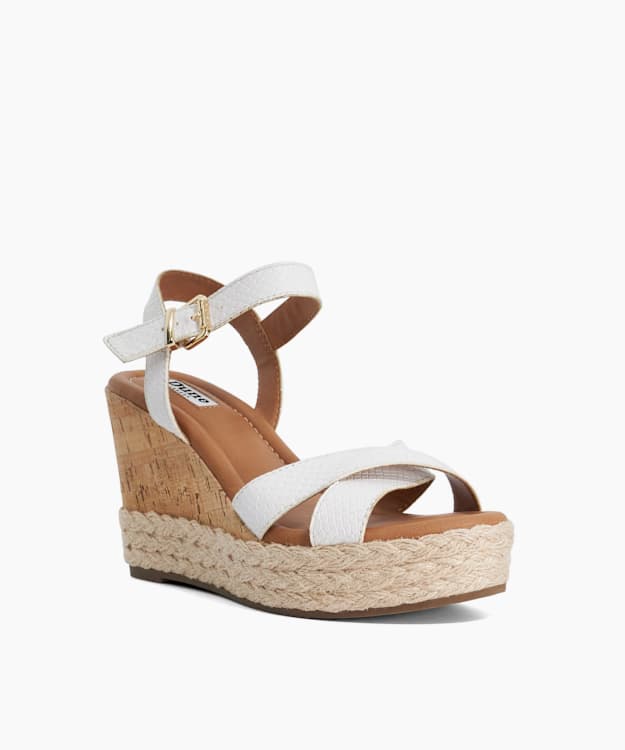 Kindest White - Cork And Woven Wedge Sandals