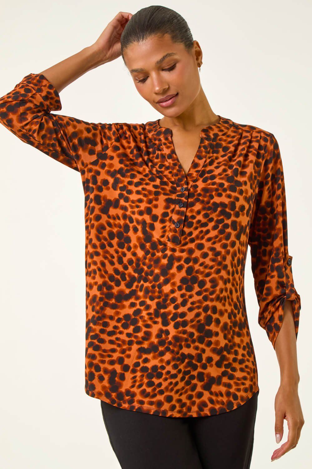Roman Spot Print Stretch Top