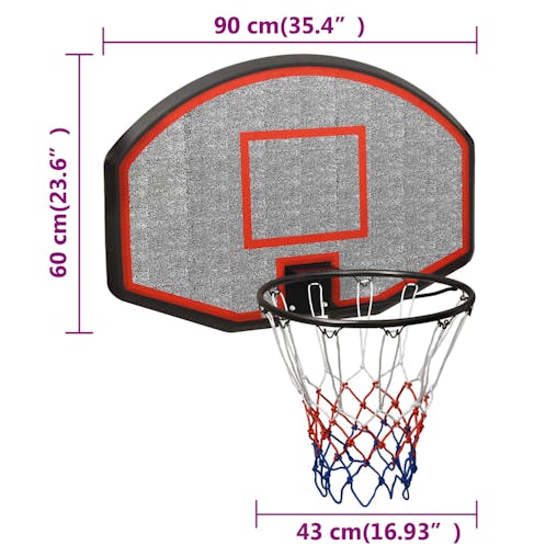 NNEVL Basketball Backboard Black 90x60x2 cm Polyethene