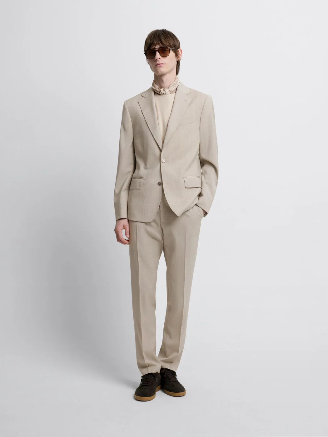 Costume 2 pièces slim en laine beige clair