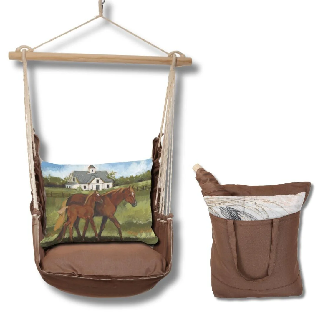 Magnolia Casual Swing Set 4 piece - Chocolate Solid w/ Brown Horses